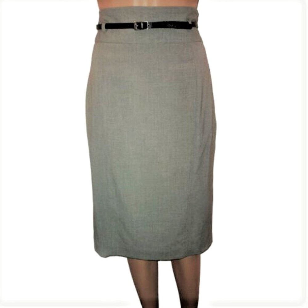 Worthington Gray Heather Dressy Skirt with Black Belt Fully Lined Size 6 NWT
